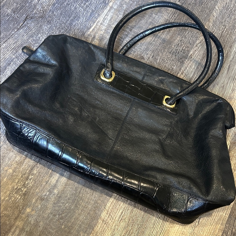 Elegant Black Leather Tote Bag